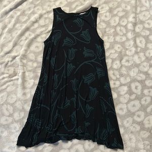 LOFT Floral Print Sleevelsss Swing Dress Size Small Black and Green